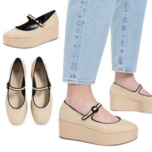 Larroude Blair Flatform In Beige Raffia